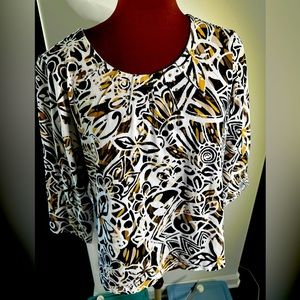3/$18.Alfred Dunner PM knit top in animal print with metal adornments and pleats